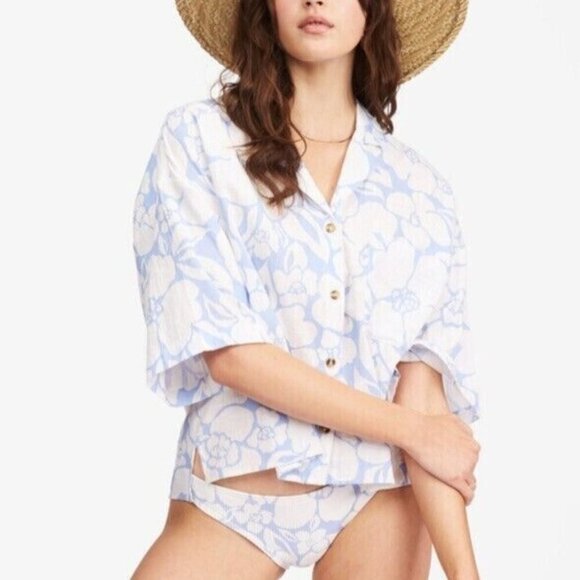 Billabong All Good Hawaiian Shirt Oversized Blue White Cotton - Picture 1 of 9